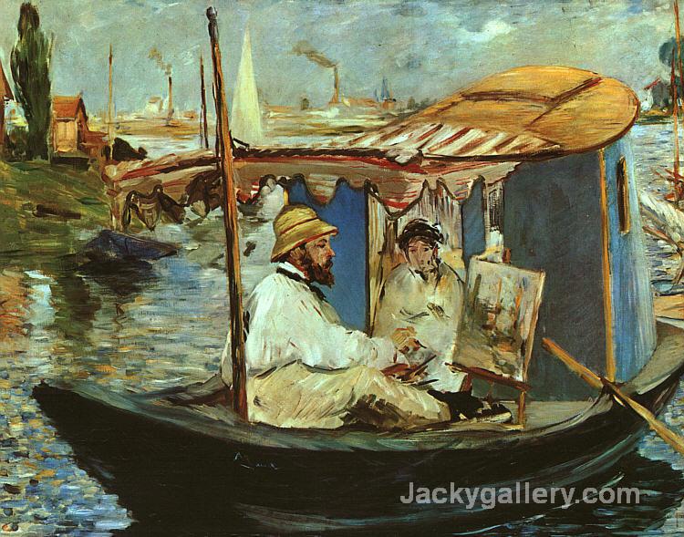 Monet in his Studio Boat by Claude Monet paintings reproduction - Click Image to Close